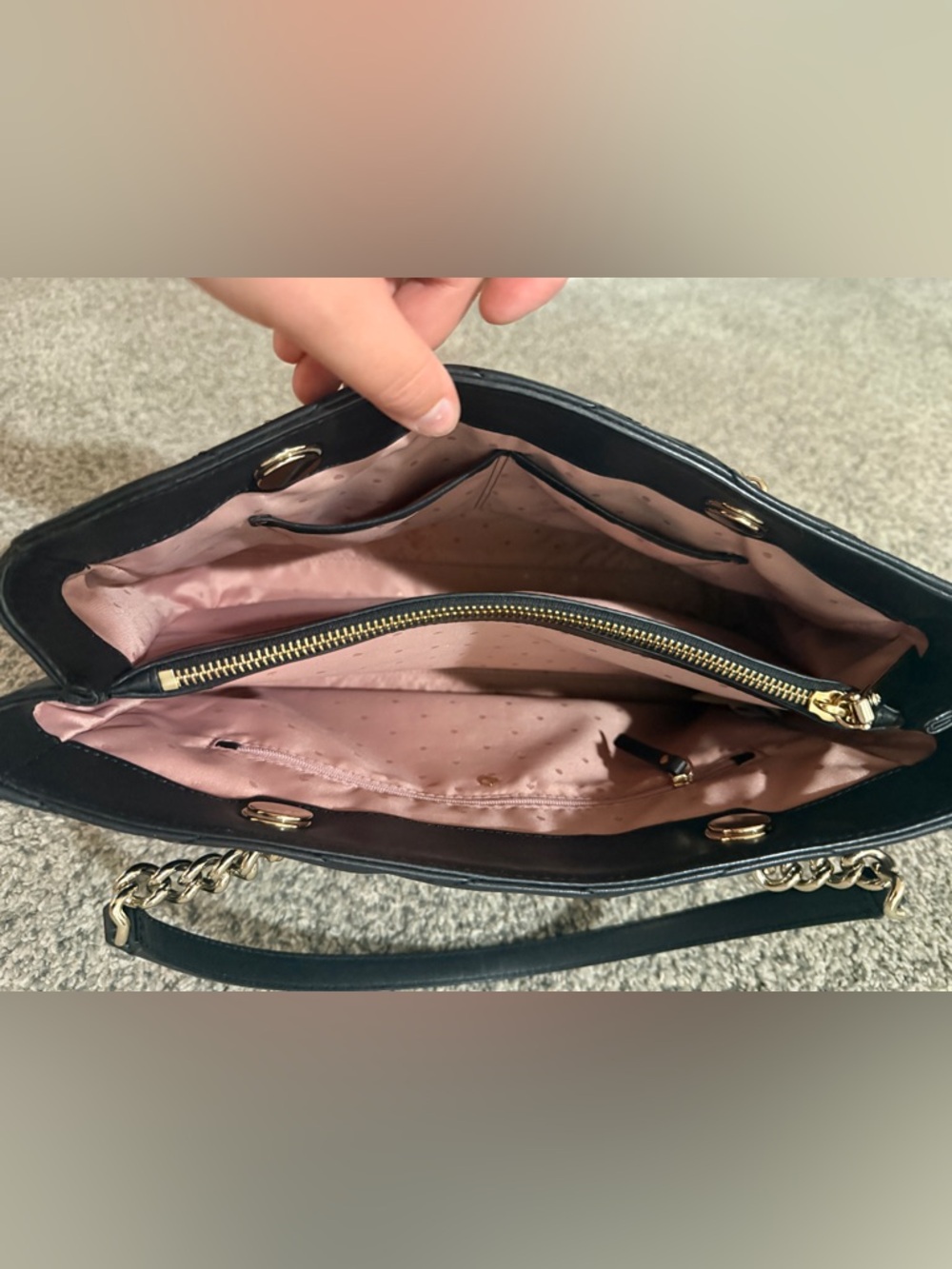 kate spade Black Quilted Chevron Tote with Gold Hardware - Picture 7 of 9